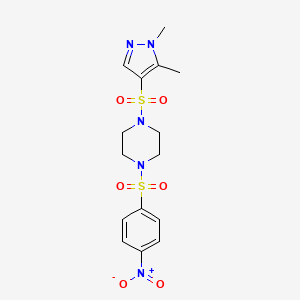 molecular formula C15H19N5O6S2 B4777606 1-[(1,5-dimethyl-1H-pyrazol-4-yl)sulfonyl]-4-[(4-nitrophenyl)sulfonyl]piperazine 