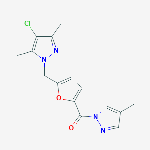 molecular formula C15H15ClN4O2 B4777654 4-chloro-3,5-dimethyl-1-({5-[(4-methyl-1H-pyrazol-1-yl)carbonyl]-2-furyl}methyl)-1H-pyrazole 