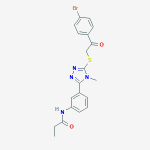 molecular formula C20H19BrN4O2S B477769 N-[3-(5-{[2-(4-bromophenyl)-2-oxoethyl]sulfanyl}-4-methyl-4H-1,2,4-triazol-3-yl)phenyl]propanamide CAS No. 430444-07-8