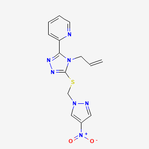 molecular formula C14H13N7O2S B4777725 2-(4-allyl-5-{[(4-nitro-1H-pyrazol-1-yl)methyl]thio}-4H-1,2,4-triazol-3-yl)pyridine 