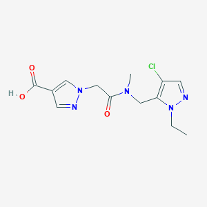 molecular formula C13H16ClN5O3 B4777772 1-{2-[[(4-chloro-1-ethyl-1H-pyrazol-5-yl)methyl](methyl)amino]-2-oxoethyl}-1H-pyrazole-4-carboxylic acid 