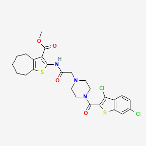 molecular formula C26H27Cl2N3O4S2 B4777820 methyl 2-[({4-[(3,6-dichloro-1-benzothien-2-yl)carbonyl]-1-piperazinyl}acetyl)amino]-5,6,7,8-tetrahydro-4H-cyclohepta[b]thiophene-3-carboxylate 