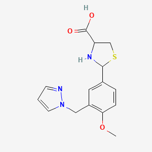 molecular formula C15H17N3O3S B4777851 2-[4-methoxy-3-(1H-pyrazol-1-ylmethyl)phenyl]-1,3-thiazolidine-4-carboxylic acid 
