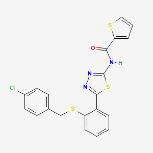 molecular formula C20H14ClN3OS3 B4777995 N-(5-{2-[(4-chlorobenzyl)thio]phenyl}-1,3,4-thiadiazol-2-yl)-2-thiophenecarboxamide 