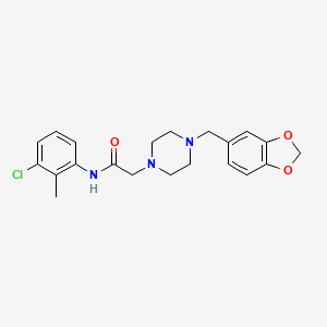 molecular formula C21H24ClN3O3 B4777997 2-[4-(1,3-benzodioxol-5-ylmethyl)-1-piperazinyl]-N-(3-chloro-2-methylphenyl)acetamide 