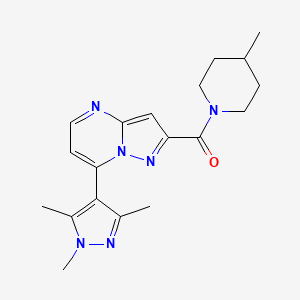 molecular formula C19H24N6O B4778046 2-[(4-methyl-1-piperidinyl)carbonyl]-7-(1,3,5-trimethyl-1H-pyrazol-4-yl)pyrazolo[1,5-a]pyrimidine 