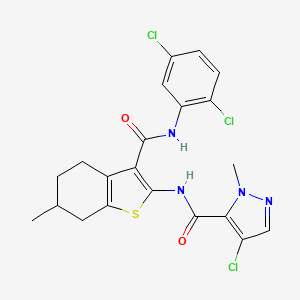 molecular formula C21H19Cl3N4O2S B4778053 4-chloro-N-(3-{[(2,5-dichlorophenyl)amino]carbonyl}-6-methyl-4,5,6,7-tetrahydro-1-benzothien-2-yl)-1-methyl-1H-pyrazole-5-carboxamide 