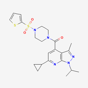 molecular formula C22H27N5O3S2 B4778111 6-cyclopropyl-1-isopropyl-3-methyl-4-{[4-(2-thienylsulfonyl)-1-piperazinyl]carbonyl}-1H-pyrazolo[3,4-b]pyridine 