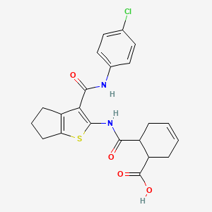 molecular formula C22H21ClN2O4S B4778127 6-{[(3-{[(4-chlorophenyl)amino]carbonyl}-5,6-dihydro-4H-cyclopenta[b]thien-2-yl)amino]carbonyl}-3-cyclohexene-1-carboxylic acid 