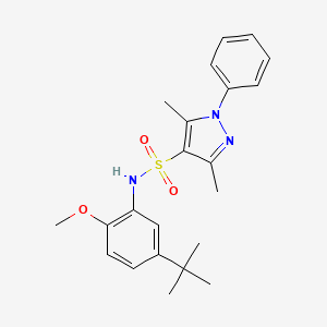 molecular formula C22H27N3O3S B4778151 N-(5-tert-butyl-2-methoxyphenyl)-3,5-dimethyl-1-phenyl-1H-pyrazole-4-sulfonamide 