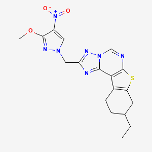 molecular formula C18H19N7O3S B4778167 9-ethyl-2-[(3-methoxy-4-nitro-1H-pyrazol-1-yl)methyl]-8,9,10,11-tetrahydro[1]benzothieno[3,2-e][1,2,4]triazolo[1,5-c]pyrimidine 