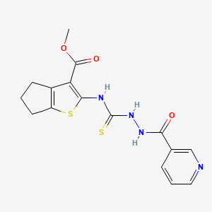 molecular formula C16H16N4O3S2 B4778359 methyl 2-({[2-(3-pyridinylcarbonyl)hydrazino]carbonothioyl}amino)-5,6-dihydro-4H-cyclopenta[b]thiophene-3-carboxylate 