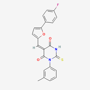 molecular formula C22H15FN2O3S B4778375 5-{[5-(4-fluorophenyl)-2-furyl]methylene}-1-(3-methylphenyl)-2-thioxodihydro-4,6(1H,5H)-pyrimidinedione 