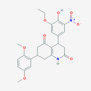 molecular formula C25H26N2O8 B4778412 7-(2,5-dimethoxyphenyl)-4-(3-ethoxy-4-hydroxy-5-nitrophenyl)-4,6,7,8-tetrahydro-2,5(1H,3H)-quinolinedione 