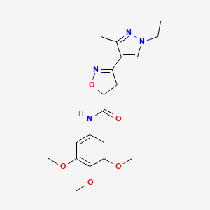 molecular formula C19H24N4O5 B4778500 3-(1-ethyl-3-methyl-1H-pyrazol-4-yl)-N-(3,4,5-trimethoxyphenyl)-4,5-dihydro-5-isoxazolecarboxamide 