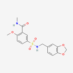 molecular formula C17H18N2O6S B4778552 5-{[(1,3-benzodioxol-5-ylmethyl)amino]sulfonyl}-2-methoxy-N-methylbenzamide 