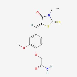 molecular formula C15H16N2O4S2 B4778722 2-{4-[(3-ethyl-4-oxo-2-thioxo-1,3-thiazolidin-5-ylidene)methyl]-2-methoxyphenoxy}acetamide 