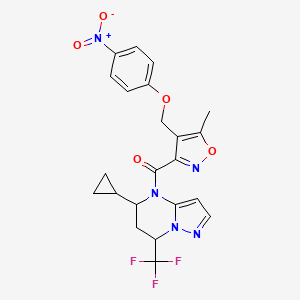 molecular formula C22H20F3N5O5 B4778801 5-cyclopropyl-4-({5-methyl-4-[(4-nitrophenoxy)methyl]-3-isoxazolyl}carbonyl)-7-(trifluoromethyl)-4,5,6,7-tetrahydropyrazolo[1,5-a]pyrimidine 