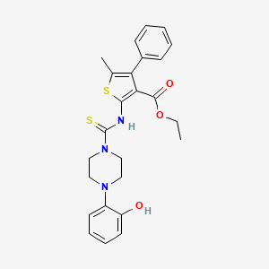 molecular formula C25H27N3O3S2 B4778873 ethyl 2-({[4-(2-hydroxyphenyl)-1-piperazinyl]carbonothioyl}amino)-5-methyl-4-phenyl-3-thiophenecarboxylate 