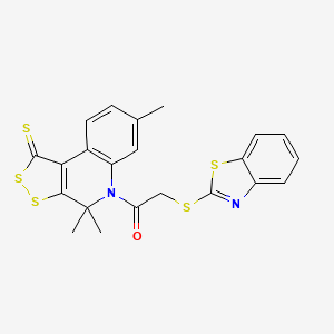 molecular formula C22H18N2OS5 B4778906 5-[(1,3-benzothiazol-2-ylthio)acetyl]-4,4,7-trimethyl-4,5-dihydro-1H-[1,2]dithiolo[3,4-c]quinoline-1-thione 