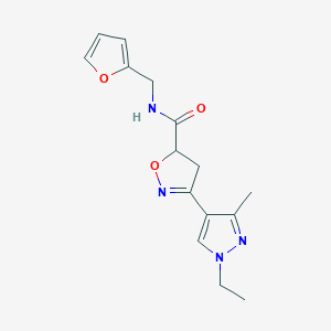 molecular formula C15H18N4O3 B4778914 3-(1-ethyl-3-methyl-1H-pyrazol-4-yl)-N-(2-furylmethyl)-4,5-dihydro-5-isoxazolecarboxamide 