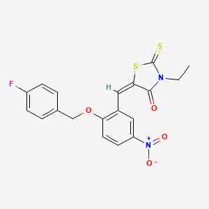 molecular formula C19H15FN2O4S2 B4778935 3-ethyl-5-{2-[(4-fluorobenzyl)oxy]-5-nitrobenzylidene}-2-thioxo-1,3-thiazolidin-4-one 
