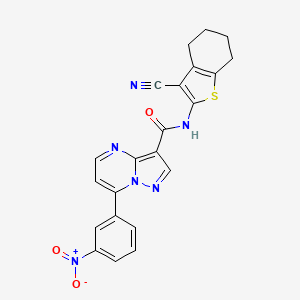 molecular formula C22H16N6O3S B4779013 N-(3-cyano-4,5,6,7-tetrahydro-1-benzothien-2-yl)-7-(3-nitrophenyl)pyrazolo[1,5-a]pyrimidine-3-carboxamide 