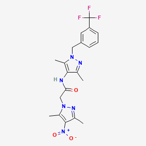 molecular formula C20H21F3N6O3 B4779035 2-(3,5-dimethyl-4-nitro-1H-pyrazol-1-yl)-N-{3,5-dimethyl-1-[3-(trifluoromethyl)benzyl]-1H-pyrazol-4-yl}acetamide 