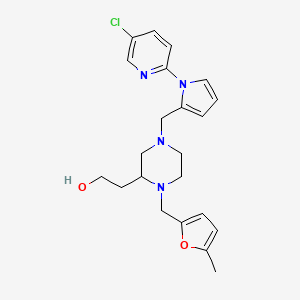 molecular formula C22H27ClN4O2 B4779038 2-{4-{[1-(5-chloro-2-pyridinyl)-1H-pyrrol-2-yl]methyl}-1-[(5-methyl-2-furyl)methyl]-2-piperazinyl}ethanol 