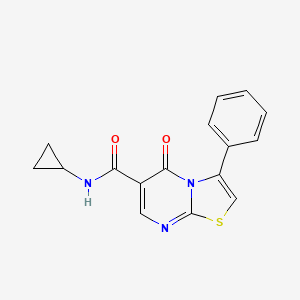 molecular formula C16H13N3O2S B4779047 N-cyclopropyl-5-oxo-3-phenyl-5H-[1,3]thiazolo[3,2-a]pyrimidine-6-carboxamide 