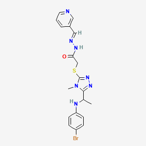 molecular formula C19H20BrN7OS B4779303 2-[(5-{1-[(4-bromophenyl)amino]ethyl}-4-methyl-4H-1,2,4-triazol-3-yl)thio]-N'-(3-pyridinylmethylene)acetohydrazide 