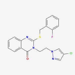 molecular formula C20H16ClFN4OS B4779431 3-[2-(4-chloro-1H-pyrazol-1-yl)ethyl]-2-[(2-fluorobenzyl)thio]-4(3H)-quinazolinone 
