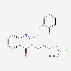 molecular formula C20H16ClFN4OS B4779431 3-[2-(4-CHLORO-1H-PYRAZOL-1-YL)ETHYL]-2-[(2-FLUOROBENZYL)SULFANYL]-4(3H)-QUINAZOLINONE 