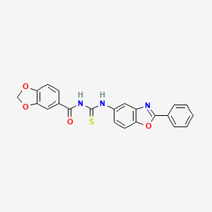 molecular formula C22H15N3O4S B4779697 N-{[(2-phenyl-1,3-benzoxazol-5-yl)amino]carbonothioyl}-1,3-benzodioxole-5-carboxamide 