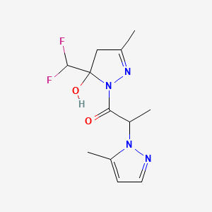 molecular formula C12H16F2N4O2 B4779698 5-(difluoromethyl)-3-methyl-1-[2-(5-methyl-1H-pyrazol-1-yl)propanoyl]-4,5-dihydro-1H-pyrazol-5-ol 
