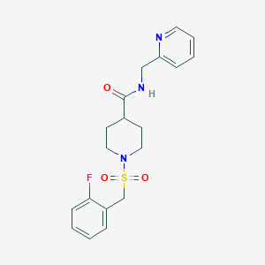 molecular formula C19H22FN3O3S B4779834 1-[(2-fluorobenzyl)sulfonyl]-N-(2-pyridinylmethyl)-4-piperidinecarboxamide 