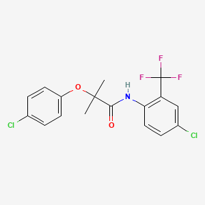 molecular formula C17H14Cl2F3NO2 B4779863 2-(4-chlorophenoxy)-N-[4-chloro-2-(trifluoromethyl)phenyl]-2-methylpropanamide 