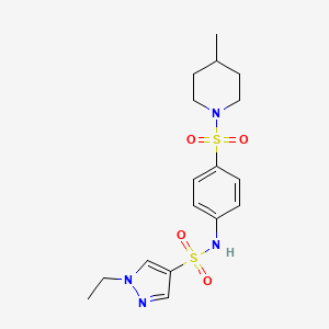 molecular formula C17H24N4O4S2 B4779891 1-ethyl-N-{4-[(4-methyl-1-piperidinyl)sulfonyl]phenyl}-1H-pyrazole-4-sulfonamide 