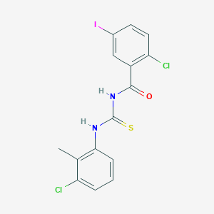 molecular formula C15H11Cl2IN2OS B4779974 2-chloro-N-{[(3-chloro-2-methylphenyl)amino]carbonothioyl}-5-iodobenzamide 