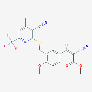 molecular formula C21H16F3N3O3S B4780006 methyl 2-cyano-3-[3-({[3-cyano-4-methyl-6-(trifluoromethyl)-2-pyridinyl]thio}methyl)-4-methoxyphenyl]acrylate 