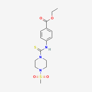 molecular formula C15H21N3O4S2 B4780116 ethyl 4-({[4-(methylsulfonyl)-1-piperazinyl]carbonothioyl}amino)benzoate 