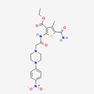 molecular formula C21H25N5O6S B4780234 ethyl 5-(aminocarbonyl)-4-methyl-2-({[4-(4-nitrophenyl)-1-piperazinyl]acetyl}amino)-3-thiophenecarboxylate 