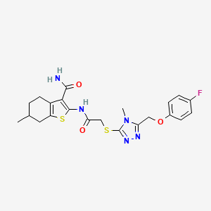 molecular formula C22H24FN5O3S2 B4780269 2-{[({5-[(4-fluorophenoxy)methyl]-4-methyl-4H-1,2,4-triazol-3-yl}thio)acetyl]amino}-6-methyl-4,5,6,7-tetrahydro-1-benzothiophene-3-carboxamide 