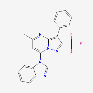 molecular formula C21H14F3N5 B4780278 7-(1H-benzimidazol-1-yl)-5-methyl-3-phenyl-2-(trifluoromethyl)pyrazolo[1,5-a]pyrimidine 