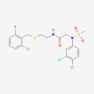 molecular formula C18H18Cl3FN2O3S2 B4780283 N~1~-{2-[(2-chloro-6-fluorobenzyl)thio]ethyl}-N~2~-(3,4-dichlorophenyl)-N~2~-(methylsulfonyl)glycinamide 