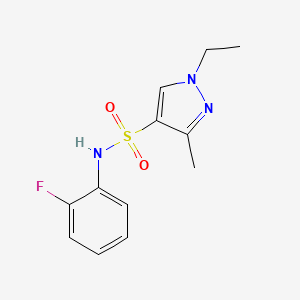 molecular formula C12H14FN3O2S B4780494 1-ethyl-N-(2-fluorophenyl)-3-methyl-1H-pyrazole-4-sulfonamide 