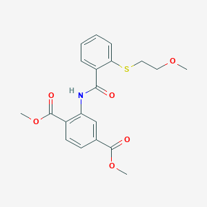 molecular formula C20H21NO6S B4780620 DIMETHYL 2-({2-[(2-METHOXYETHYL)SULFANYL]BENZOYL}AMINO)TEREPHTHALATE 