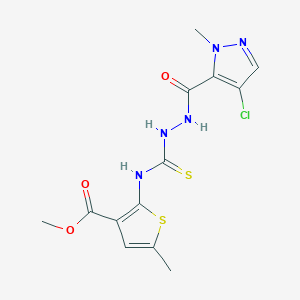 molecular formula C13H14ClN5O3S2 B4780716 methyl 2-[({2-[(4-chloro-1-methyl-1H-pyrazol-5-yl)carbonyl]hydrazino}carbonothioyl)amino]-5-methyl-3-thiophenecarboxylate 