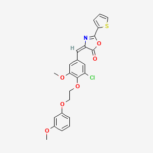 (4E)-4-[[3-chloro-5-methoxy-4-[2-(3-methoxyphenoxy)ethoxy]phenyl]methylidene]-2-thiophen-2-yl-1,3-oxazol-5-one