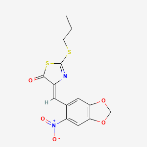 molecular formula C14H12N2O5S2 B4780768 4-[(6-nitro-1,3-benzodioxol-5-yl)methylene]-2-(propylthio)-1,3-thiazol-5(4H)-one 